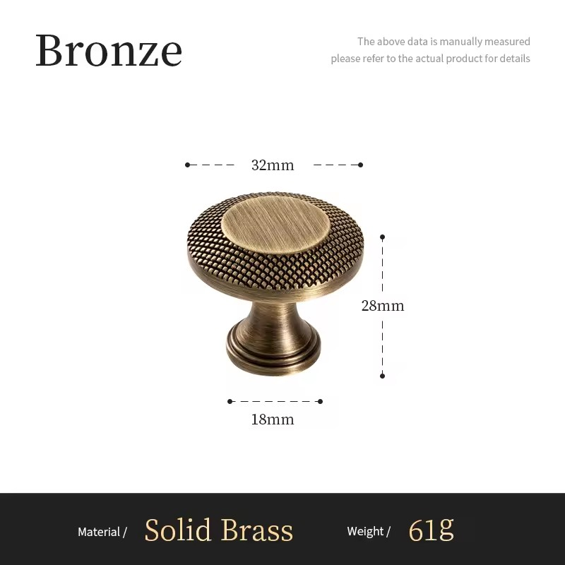 Antique bronze knurled cabinet knob dimensions and specifications diagram