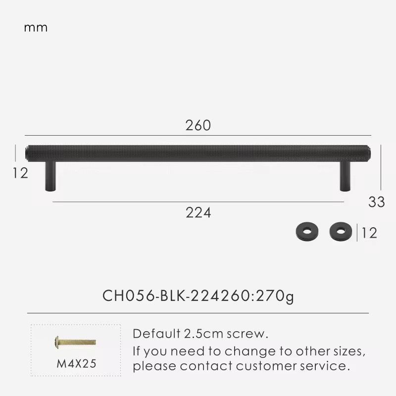 Dimensions diagram for REDMOND solid brass T-bar cabinet knob showing projection and base measurements