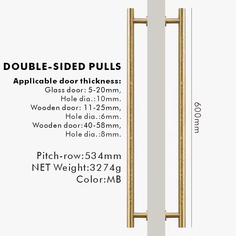 Dimensions diagram for SIENA hand-hammered solid brass appliance door pull with length and fixing specifications