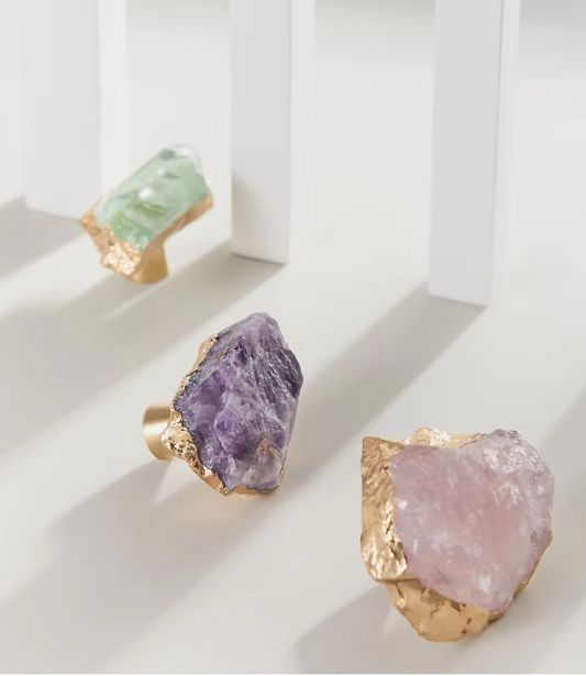 AMELIE crystal knob angled view showing faceted gem detail and brass base