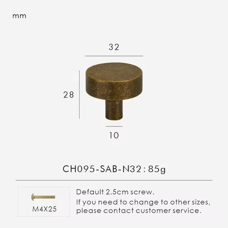 Dimensions view of THORNFIELD antique snowflake bronze knob with diameter and projection measurements for fitting