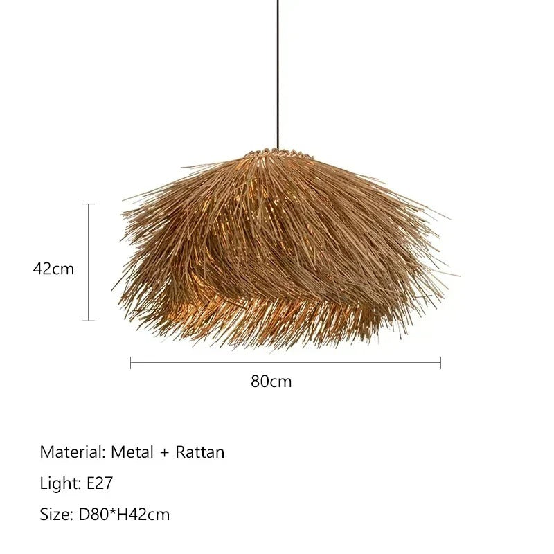 Handwoven rattan chandelier dimensions and specifications diagram