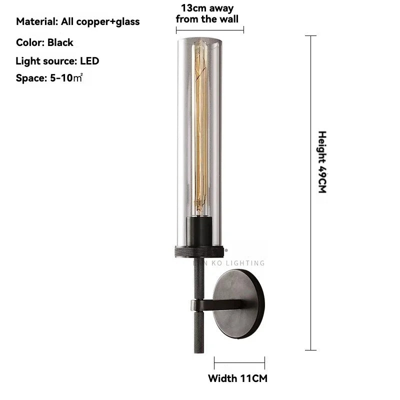 Cassian brass wall lamp dimensions and specifications diagram