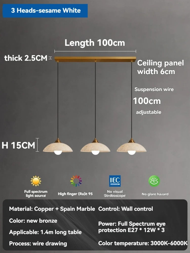 White marble pendant light dimensions and specifications diagram