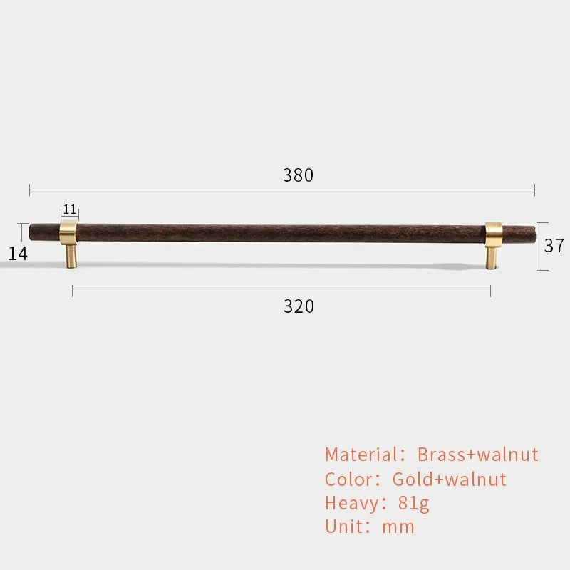 CLAUS black walnut T-bar cabinet handle dimensions and specifications diagram
