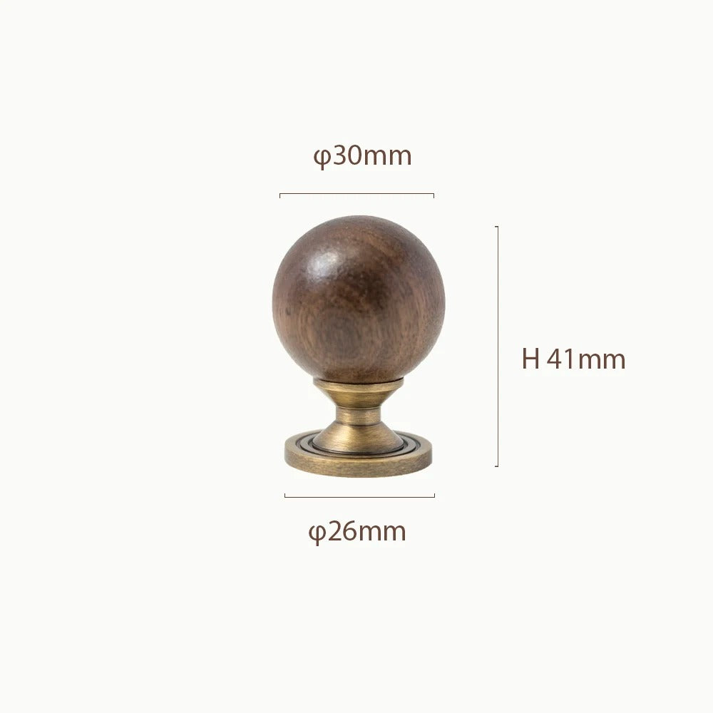 CHESTER brass and walnut wood cabinet knob dimensions and specifications diagram