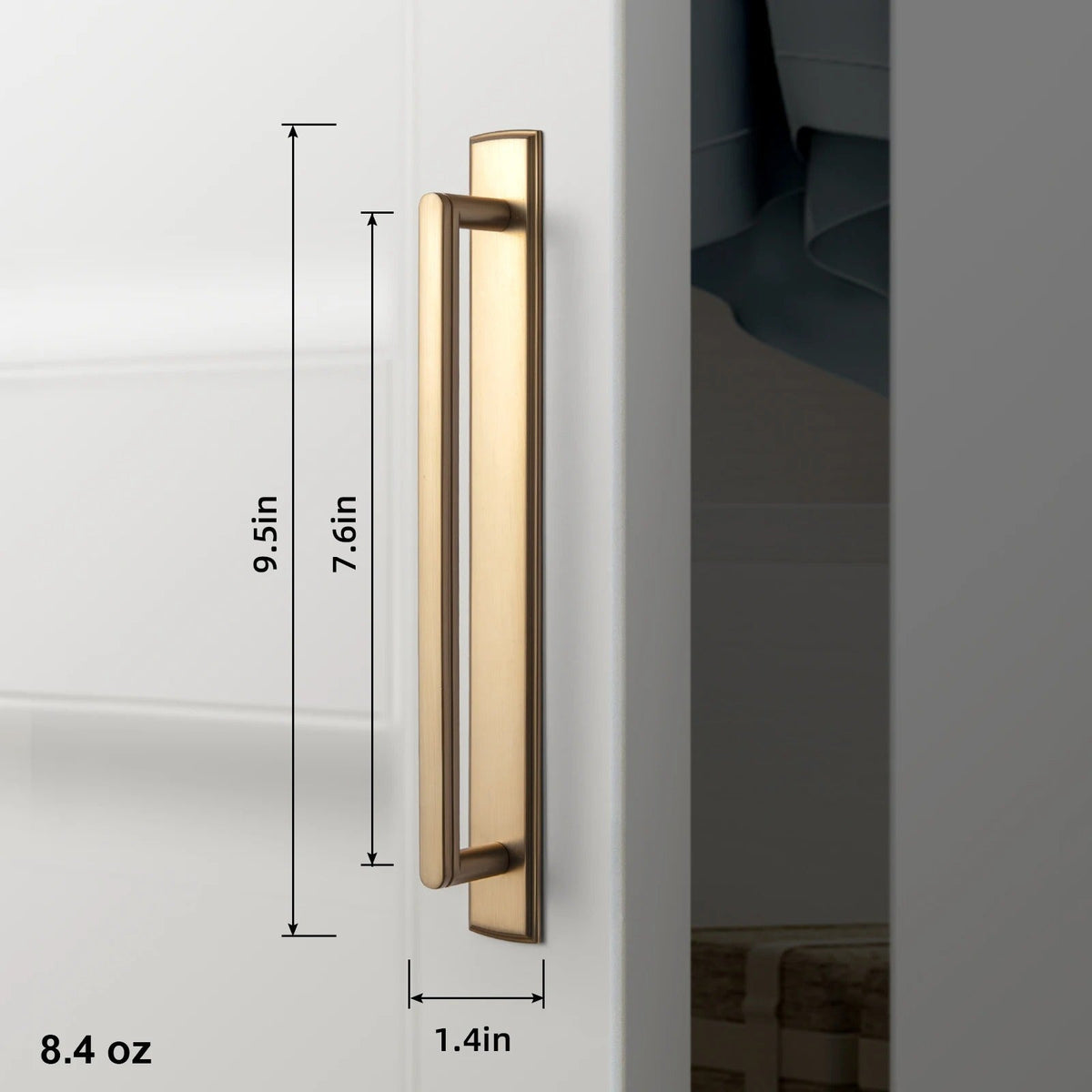 LEWIS antique brass handle with backboard dimensions drawing showing plate length, bar projection and fixing centres