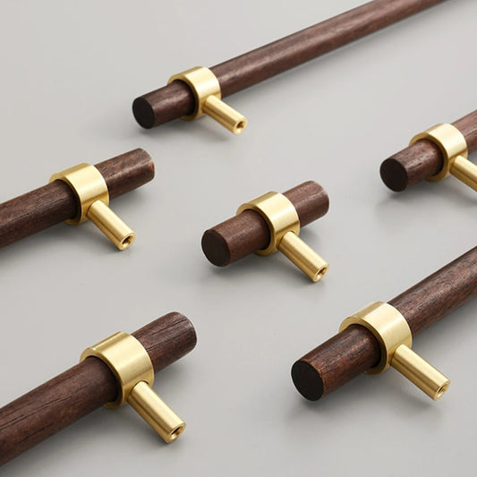 CLAUS | Black Walnut T-Bar Cabinet Handles | Solid Wood & Brass Pulls