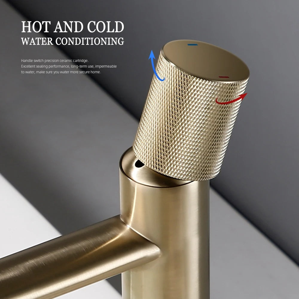 ARTHUR | Gold Knurled Basin Faucet