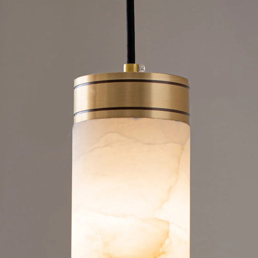 Emilio marble pendant angled to show the translucent Spanish marble globe and ceiling rose assembly