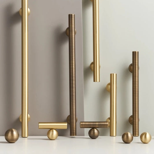 AMY | Brass Ball Foot Cabinet Handles | Antique Brass T-Bar & Pulls