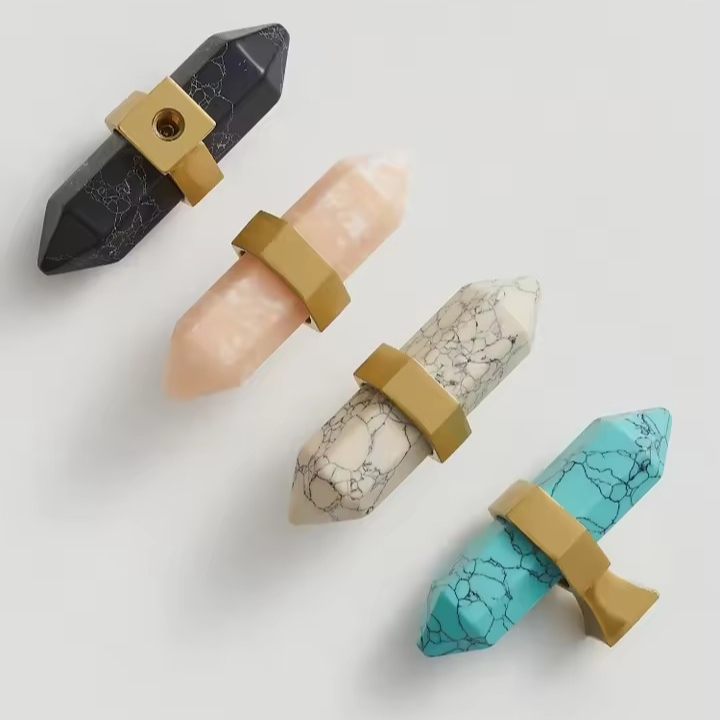 DELPHINE marble and brass T-bar knob dimensions and specifications diagram