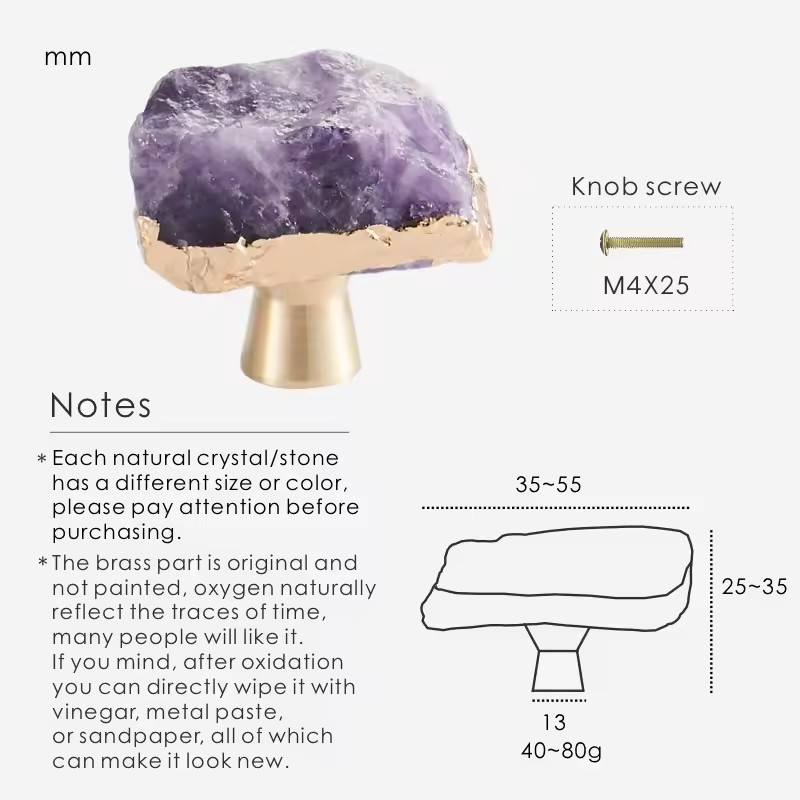 Crystal gem cabinet knob dimensions and specifications diagram