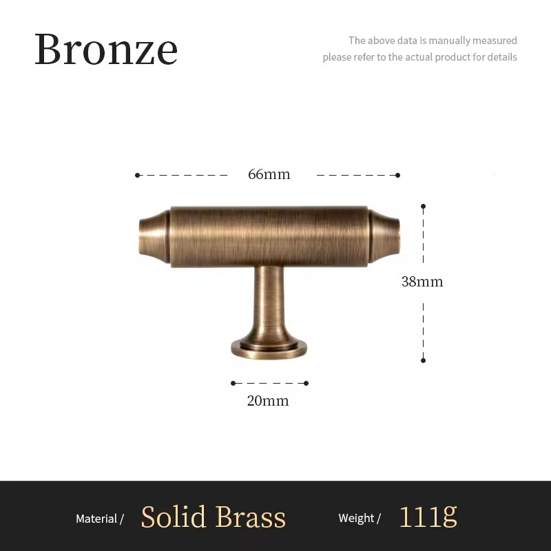 Hampton antique brass T-bar cabinet hardware dimensions and scale reference for drawer installation