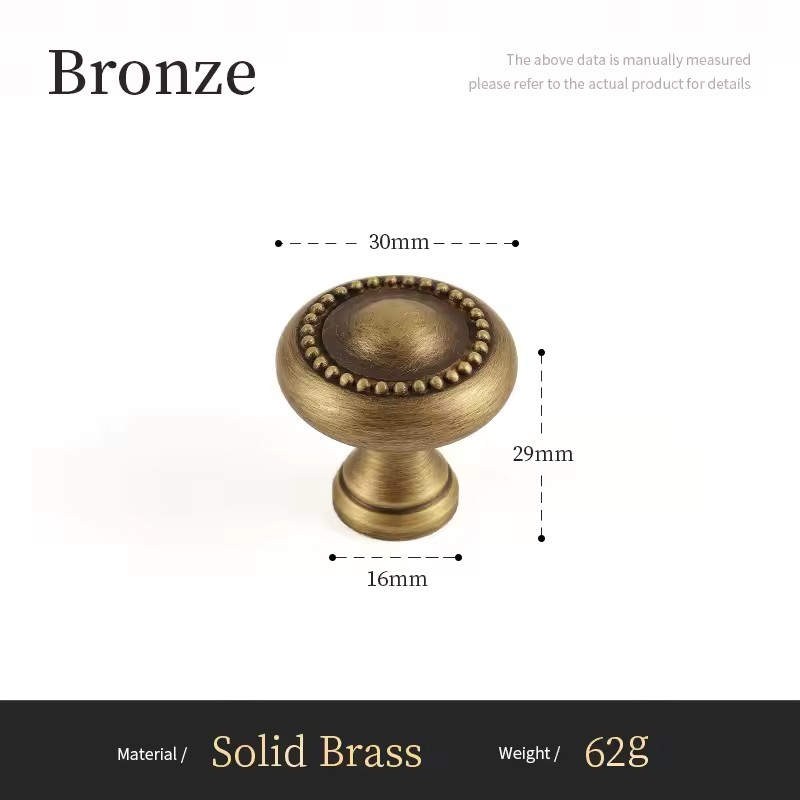 LANCASTER antique bronze solid brass shell cabinet knob dimensions reference with diameter and projection shown