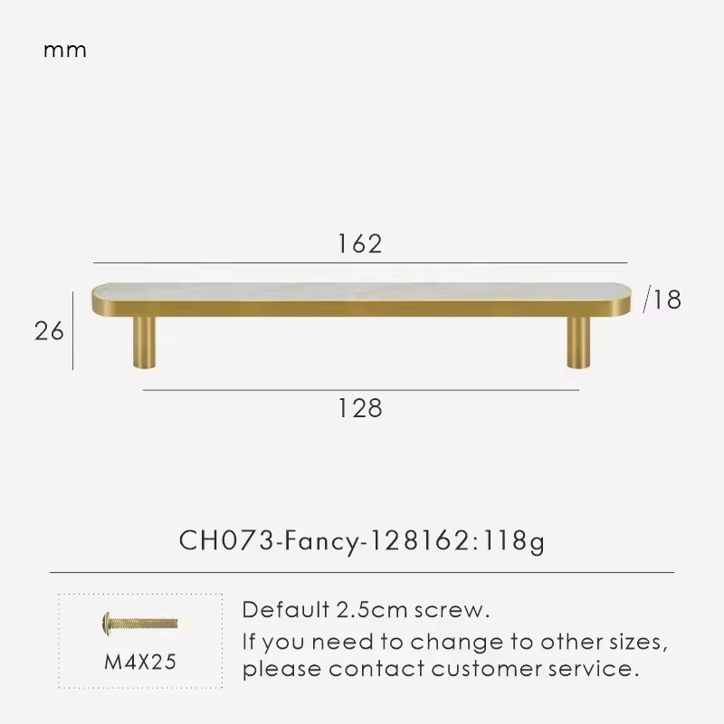 Dimensions diagram for EMBROK brass and stone cabinet knob with diameter, height and fixing measurements