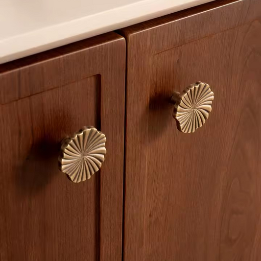Ashford floral vintage knob angled view showing sculpted flower and leaf relief