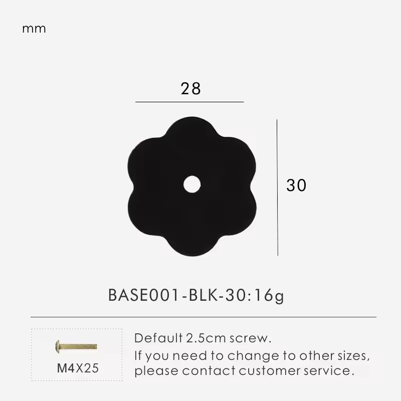 Margaux hexapetal flower cabinet pull dimensions view showing backplate diameter and projection depth
