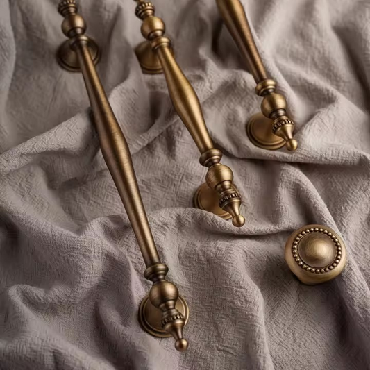 Solid brass cabinet pull — brass vs matte black vs nickel kitchen hardware finish guide by Atelier De Luxe