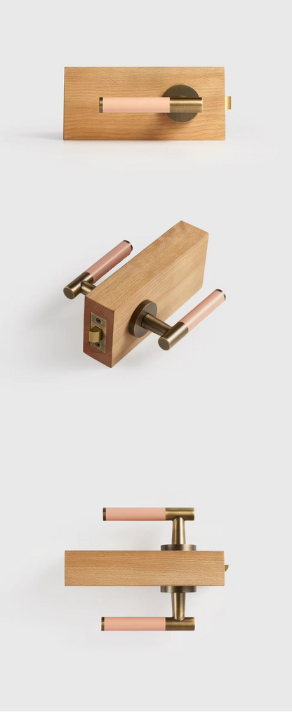 GENEVIVE | Real Leather & Brass Door Lever Handle Set