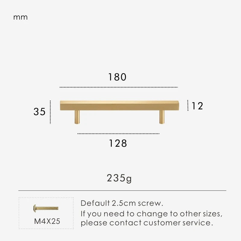Dimensions diagram for REGENT solid brass pull bar 180mm showing overall length and fixing centres