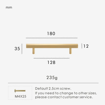 Dimensions diagram for REGENT solid brass pull bar 180mm showing overall length and fixing centres