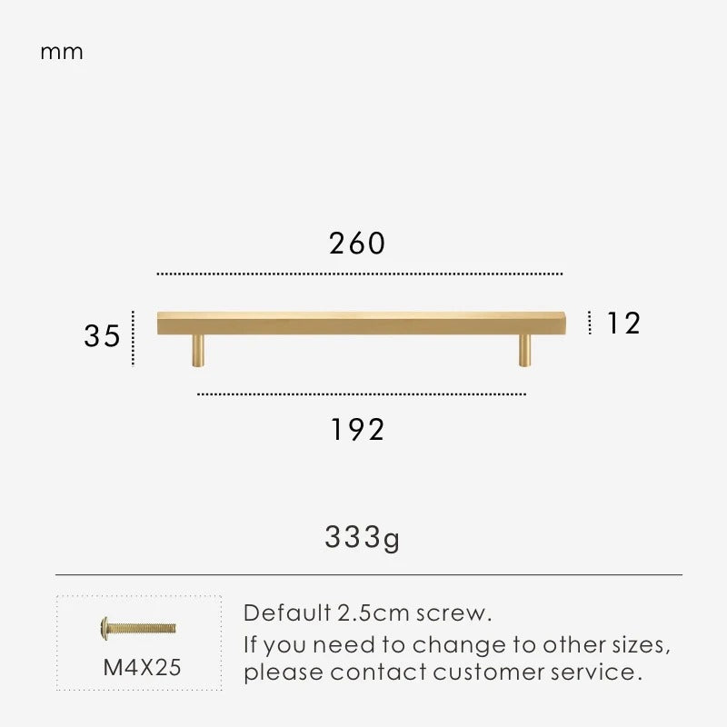 Dimensions diagram for REGENT brushed brass pull bar 260mm with full specification measurements