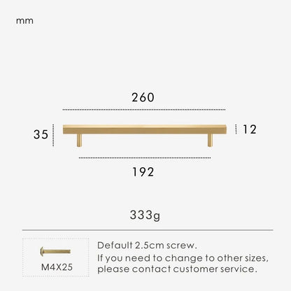 Dimensions diagram for REGENT brushed brass pull bar 260mm with full specification measurements