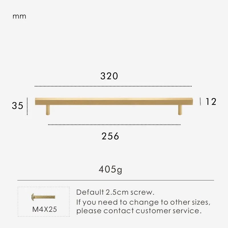 Dimensions diagram for REGENT solid brass long pull bar 320mm with full fixing and depth measurements
