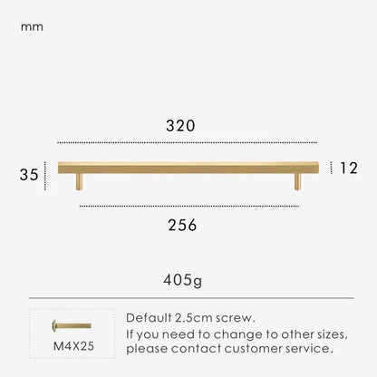 Dimensions diagram for REGENT solid brass long pull bar 320mm with full fixing and depth measurements