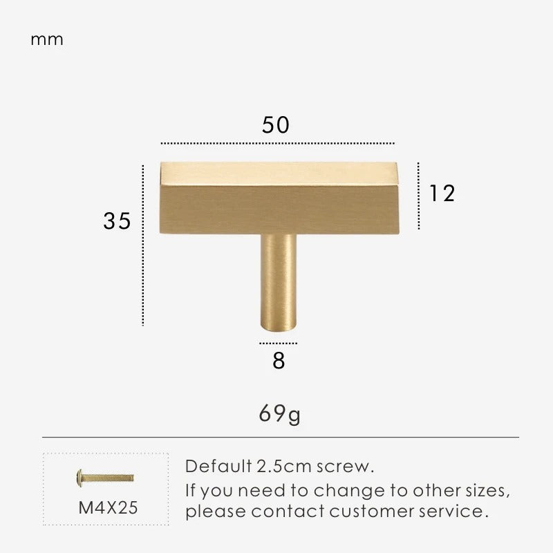 Dimensions diagram for REGENT solid brass square pull handle 50mm T-bar variant with measurements
