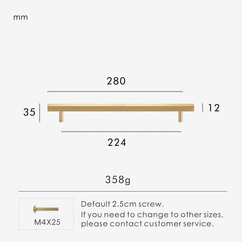 Dimensions diagram for REGENT solid brass square pull handle 280mm with projection and centre measurements