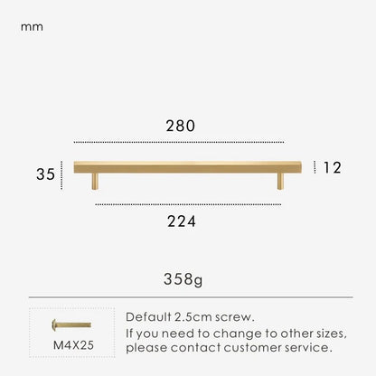 Dimensions diagram for REGENT solid brass square pull handle 280mm with projection and centre measurements