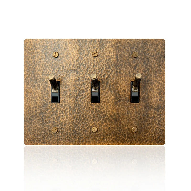 Hammered 3-Gang Toggle Switch | Solid Brass Wall Plate