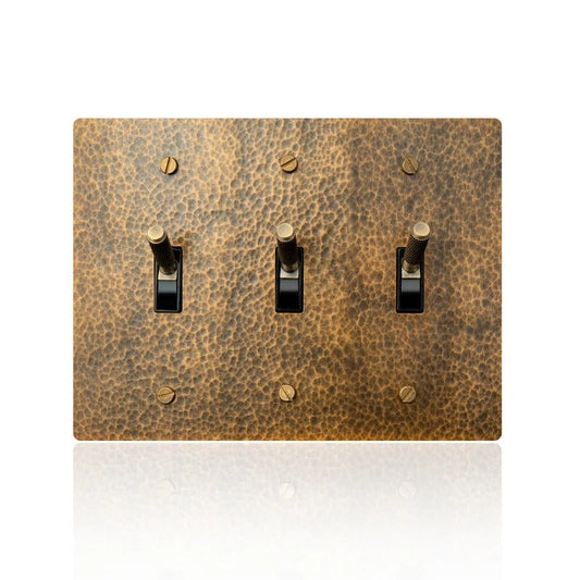 Hammered 3-Gang Toggle Switch | Solid Brass Wall Plate