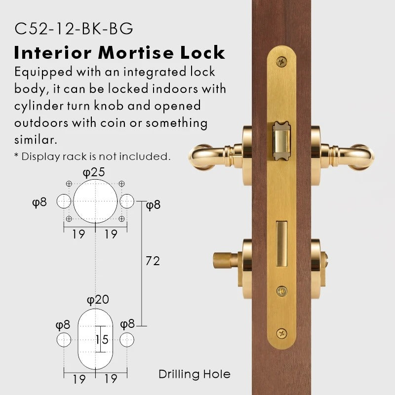 Gold solid brass interior door handle mortise variant — European heritage luxury design