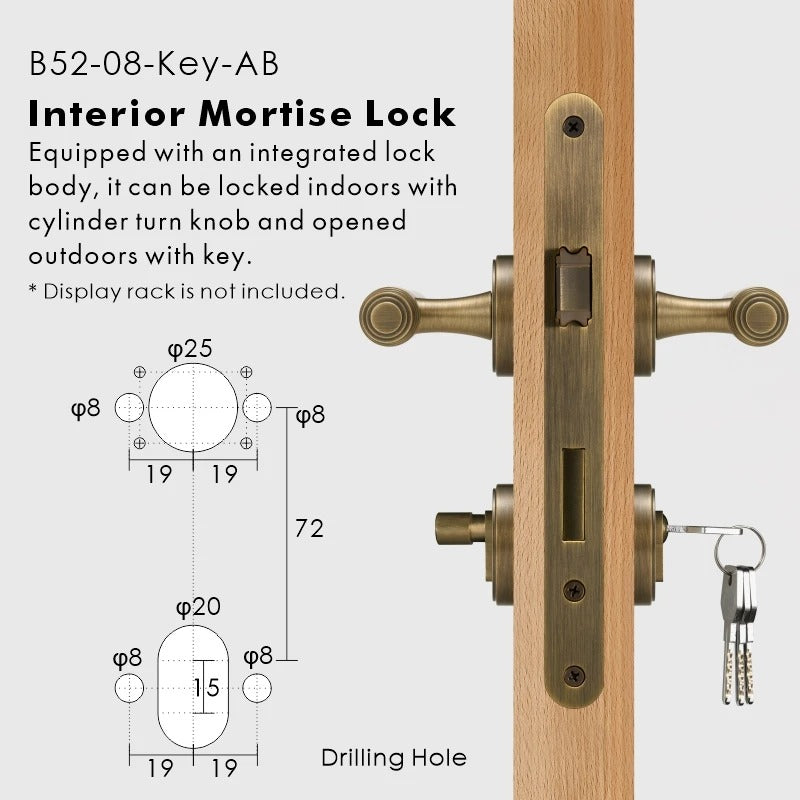 Brushed nickel brass lever handle — mortise with key entry for secure bedroom doors