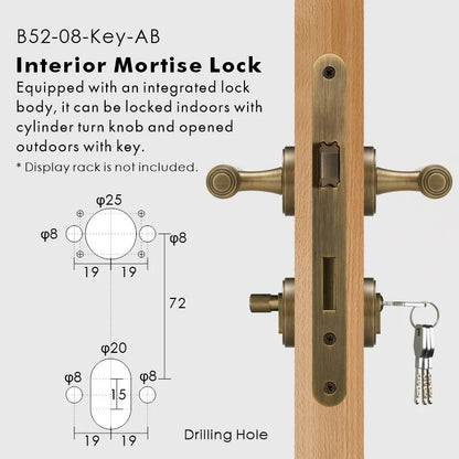 Brushed nickel brass lever handle — mortise with key entry for secure bedroom doors