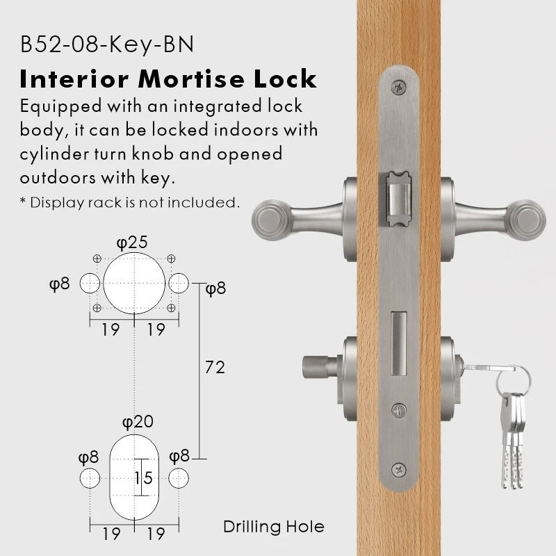 Matt black brass door handle — mortise with key entry for secure interior applications