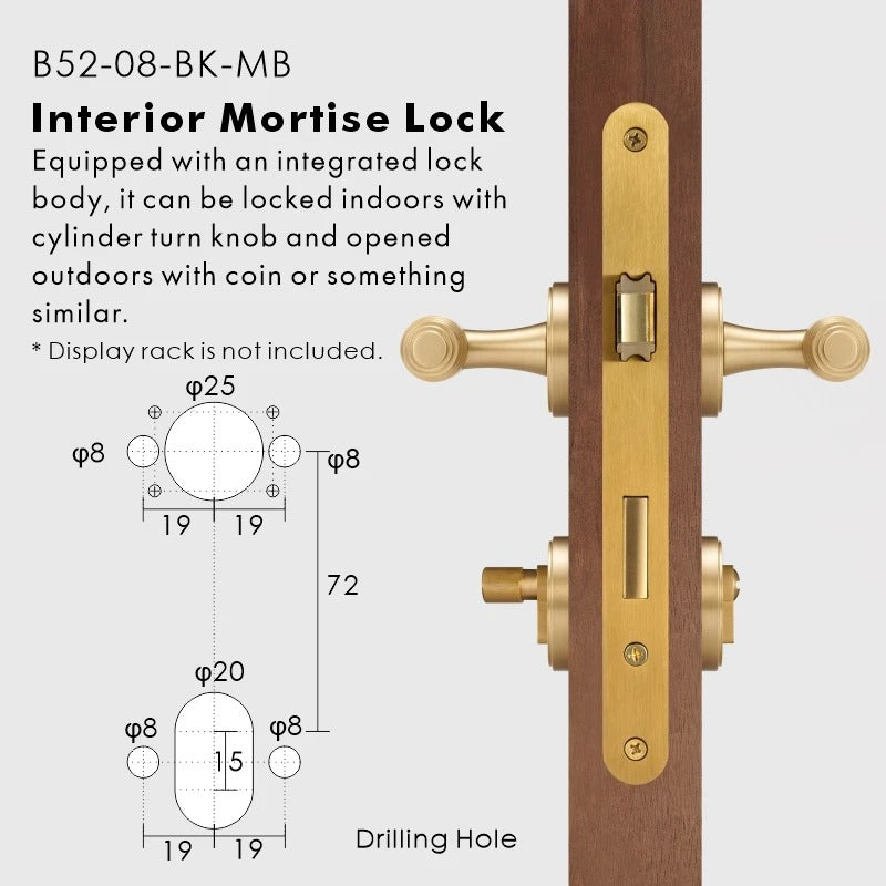 Solid brass lever door handle in matt brass finish — mortise lock configuration