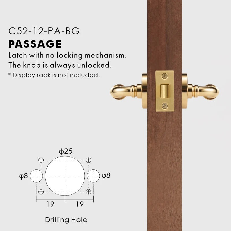 AURELIA passage lever set in polished bright gold for interior suite doors