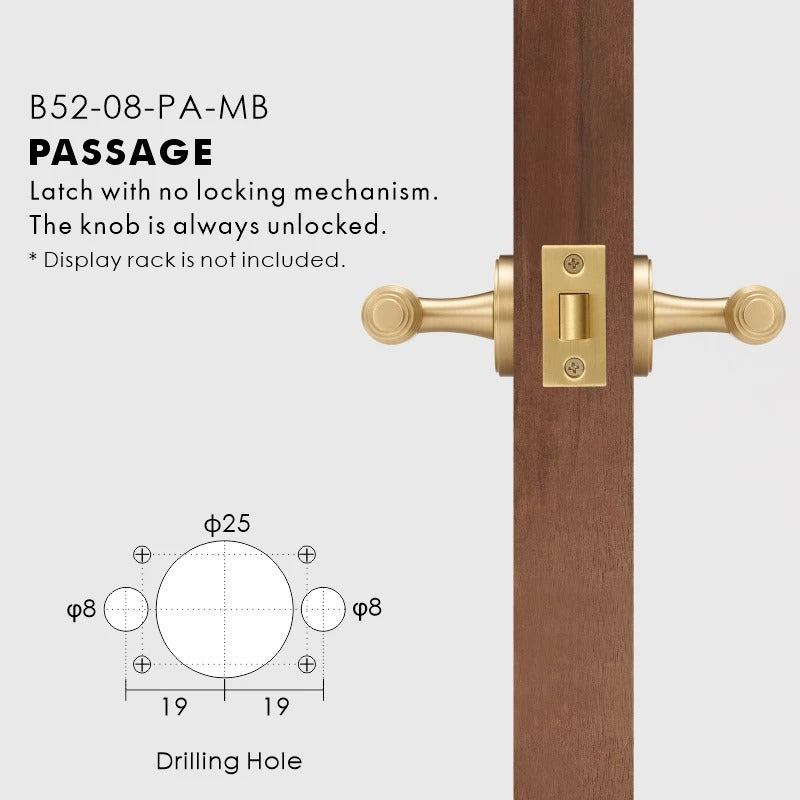 Matt brass door lever handle in passage configuration for modern interior rooms