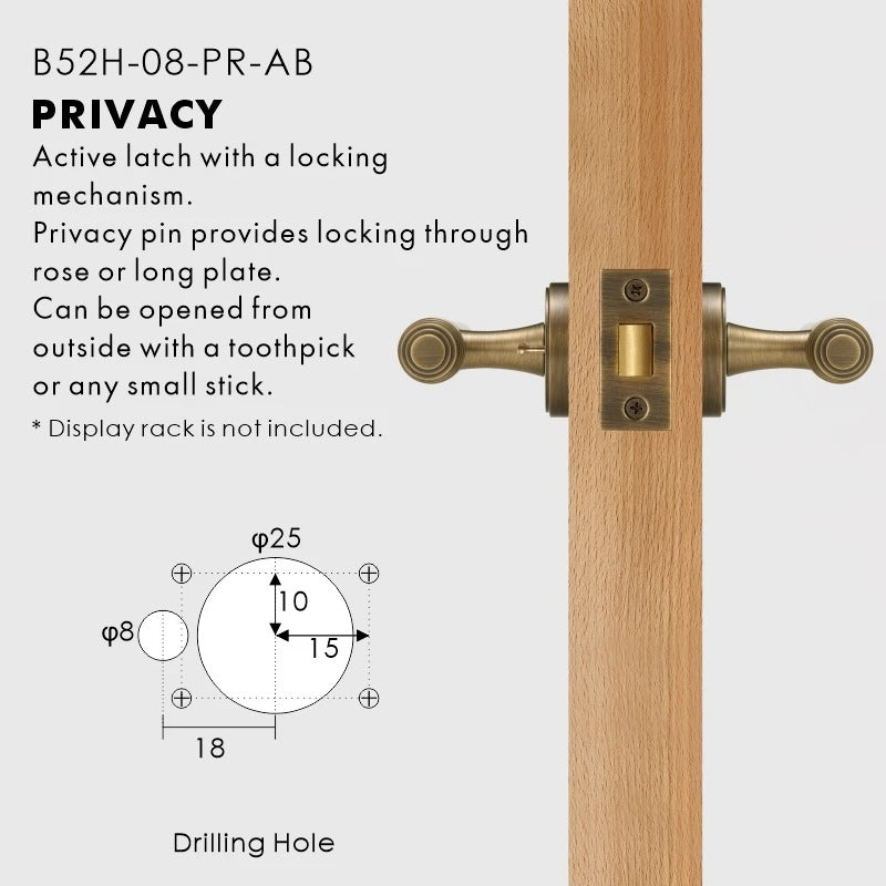 Brushed nickel door lever handle — privacy configuration with thumb-turn for bathroom