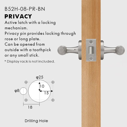 Matt black solid brass lever handle in privacy configuration for bathroom doors