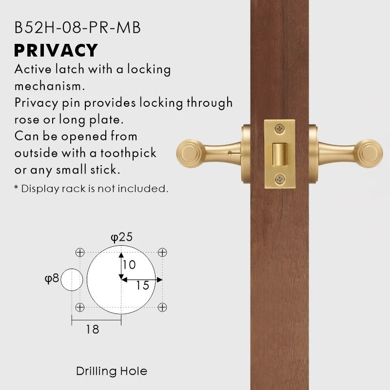 Matt brass lever handle — privacy configuration for bathroom and master suite doors