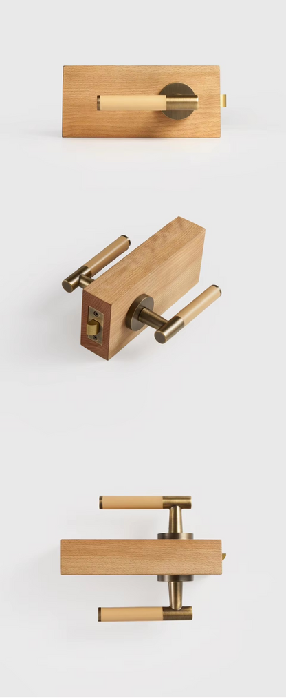 GENEVIVE | Real Leather & Brass Door Lever Handle Set