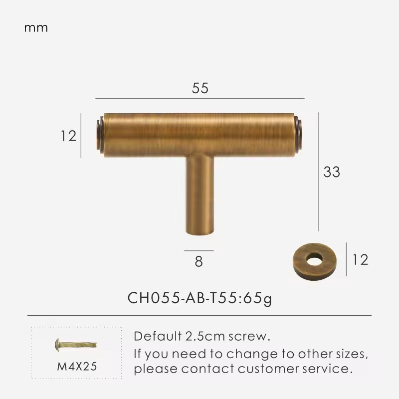 REDMOND | Solid Brass T-Bar Cabinet Knob