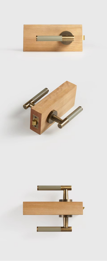 GENEVIVE | Real Leather & Brass Door Lever Handle Set