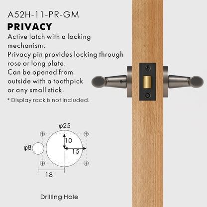 Solid brass lever handle in matte gunmetal finish — passage and privacy variants