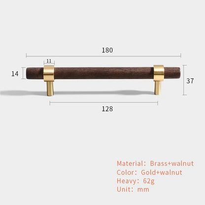 CLAUS | Black Walnut T-Bar Cabinet Handles | Solid Wood & Brass Pulls